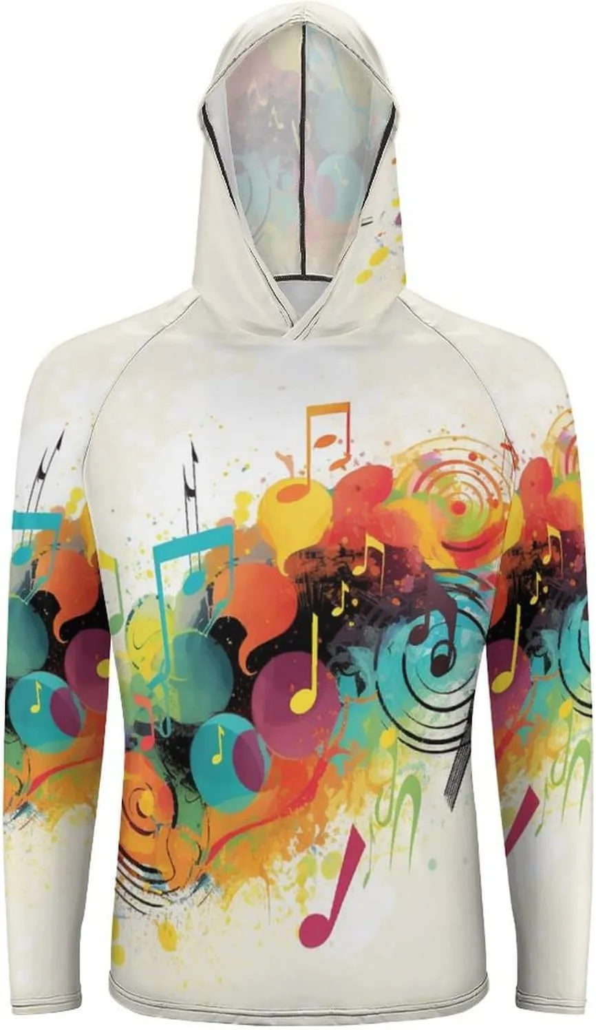 Men's UPF 50  Sun Protection Hoodie Outdoor UV Shirts Abstract Music Themed Long Sleeve Quick Dry Fishing Hiking Shirt