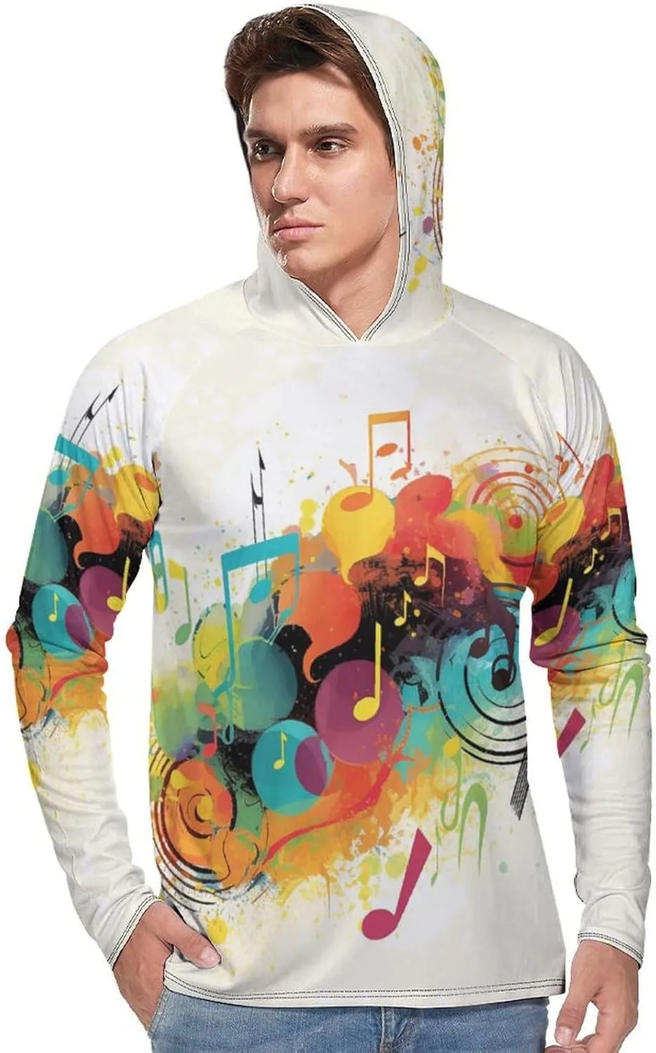 Men's UPF 50  Sun Protection Hoodie Outdoor UV Shirts Abstract Music Themed Long Sleeve Quick Dry Fishing Hiking Shirt