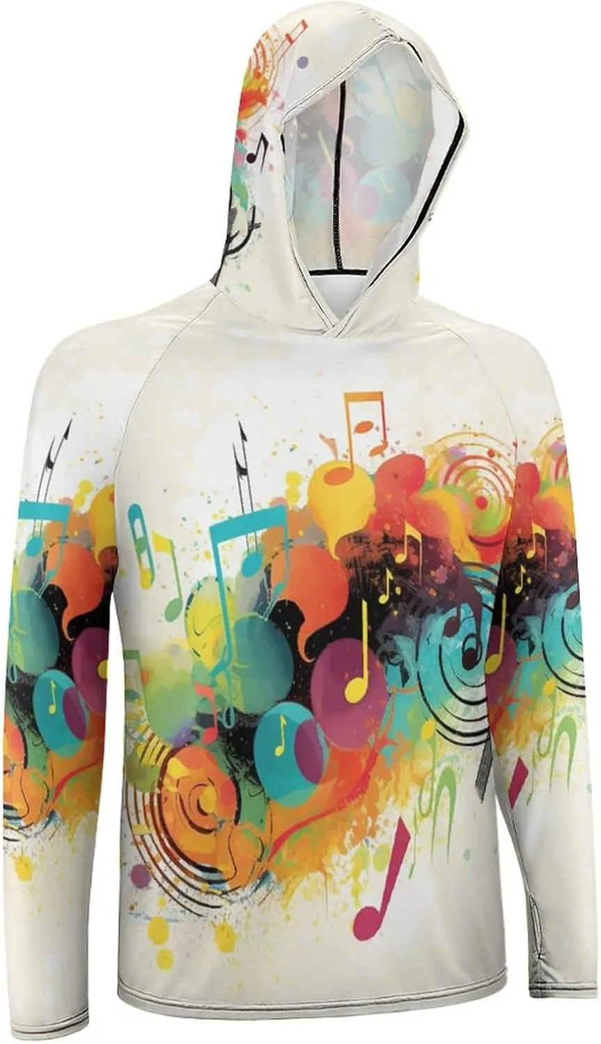 Men's UPF 50  Sun Protection Hoodie Outdoor UV Shirts Abstract Music Themed Long Sleeve Quick Dry Fishing Hiking Shirt