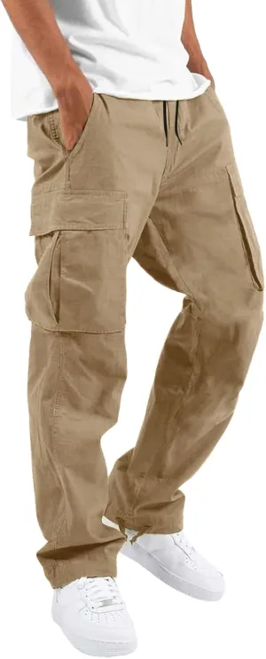 Men's Utility Flex Cargo Pants, Classic-Fit Casual Stretch Work Pants, Water Resistant Lightweight Tactical Hiking Pants