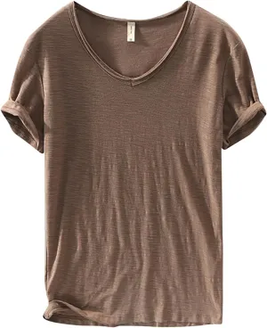 Mens V Neck T Shirts Slim Fit Cotton Casual Summer Moisture Wicking Tshirts Stretch Soft Plain Fitted Cooling Undershirts