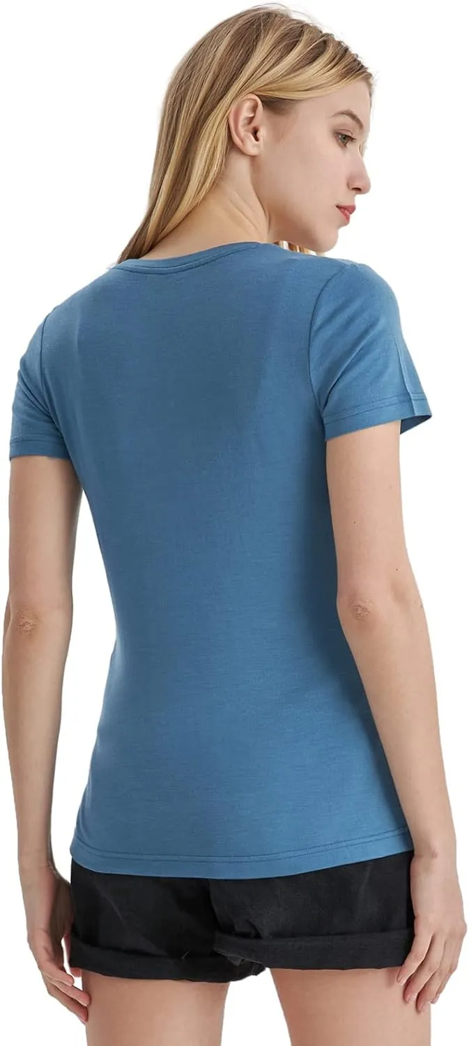 Merino Protect 100% Merino Wool T Shirts Women Crew Neck Tops Short Sleeve Odor Resistance Base Layer Travel Hiking Tee Shirt