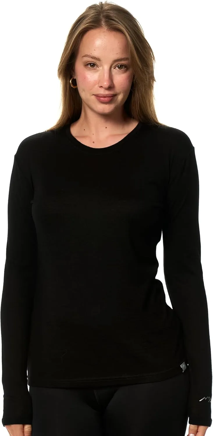 Merino Wool Base Layer Women - 100% Merino Wool Shirt Women Thermal Underwear Long Sleeve T-Shirt for Hiking