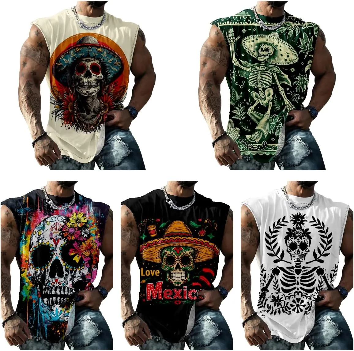 Mexico Gym Shirts Men Graphic Tank Top Mens Sleeveless Quick Dry Cool Crew Neck 3D Design Workout Funny Tee