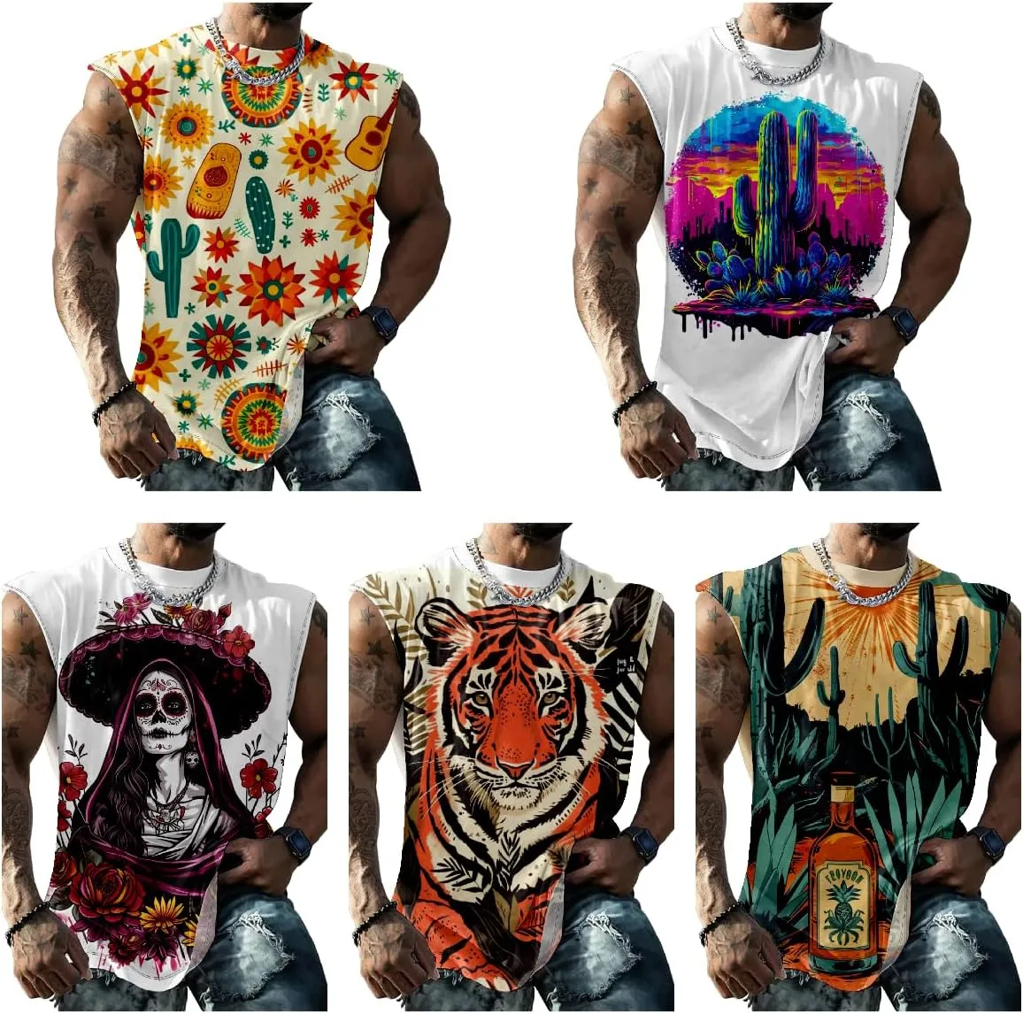 Mexico Gym Shirts Men Graphic Tank Top Mens Sleeveless Quick Dry Cool Crew Neck 3D Design Workout Funny Tee