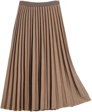Midi Long Skirt Women Basic A Line Elastic High Waist Pleated Skirt Female Ladies