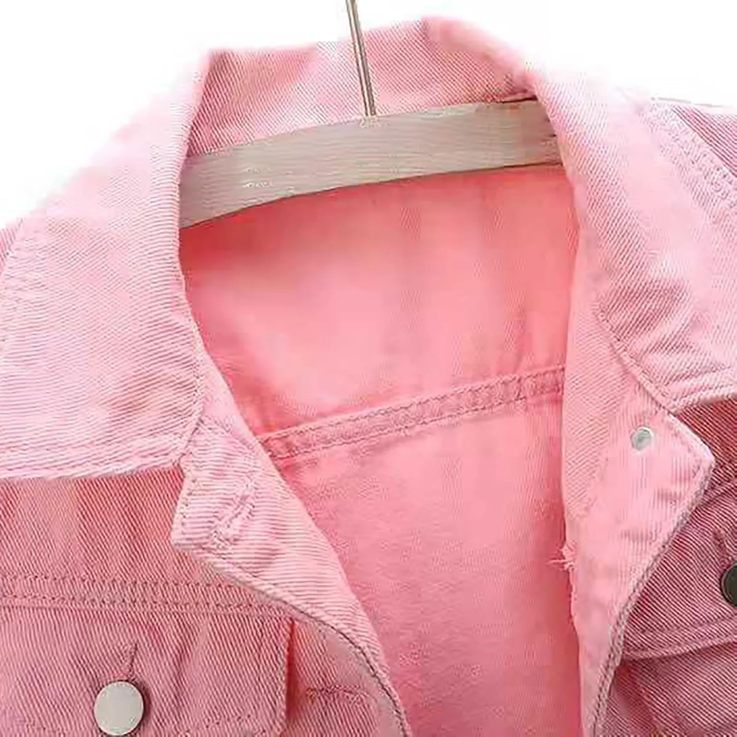 Miyaomn Womens 3/4 Sleeve Short Denim Jacket Lapel Collared Button Down Cropped Jean Jackets Pockets Casual Work Trucker Coat