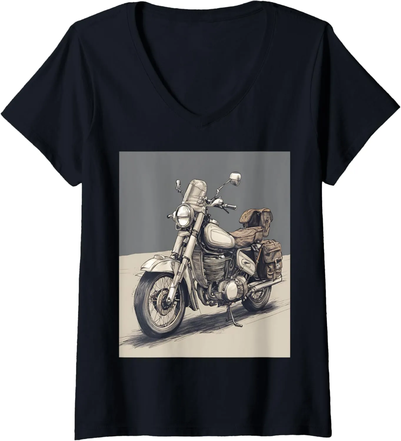 Motorbike With Saddlebags Drawing V-Neck T-Shirt