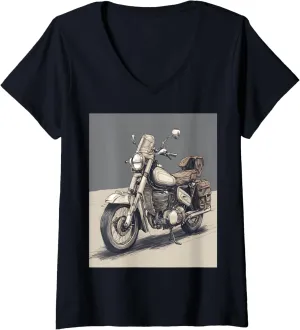 Motorbike With Saddlebags Drawing V-Neck T-Shirt