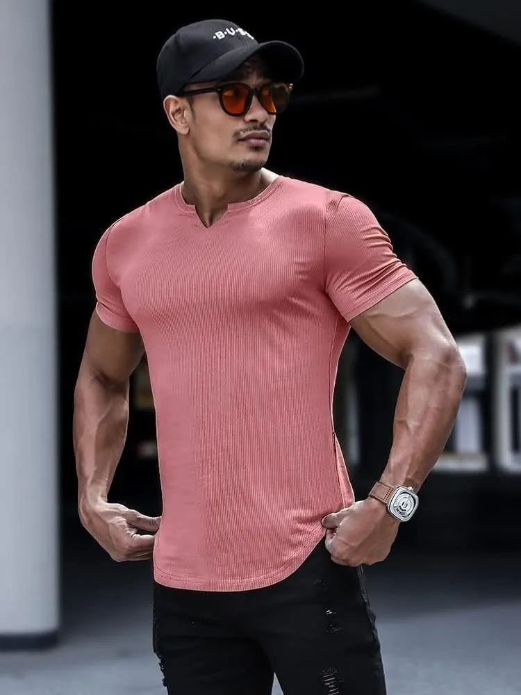 Muscle Cmdr Men's Henley Long&Short Sleeve T-Shirt Slim Fit V Neck Shirts Stretch Tee Casual Underwear Athletic Medium Weight