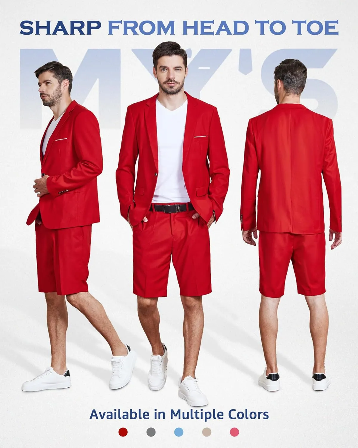 MY'S Men's 2 Piece Slim Fit Suit, One Button Blazer and Short Pants Set with Tie
