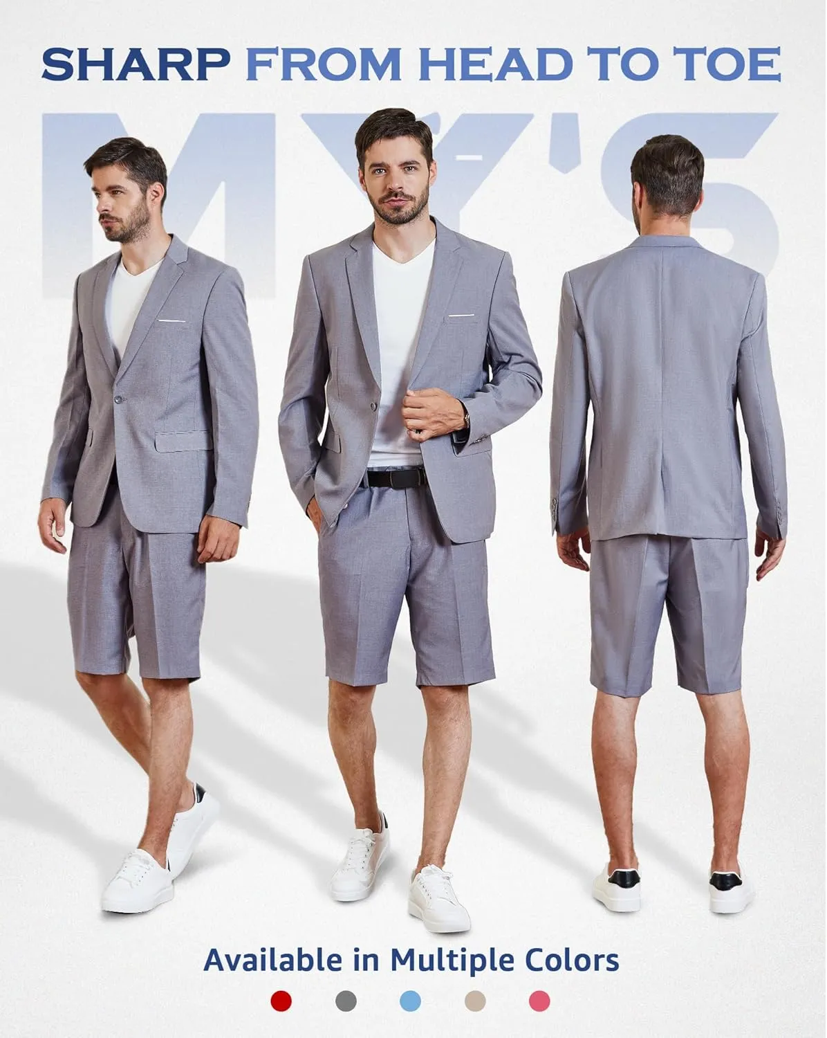 MY'S Men's 2 Piece Slim Fit Suit, One Button Blazer and Short Pants Set with Tie
