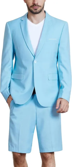 MY'S Men's 2 Piece Slim Fit Suit, One Button Blazer and Short Pants Set with Tie