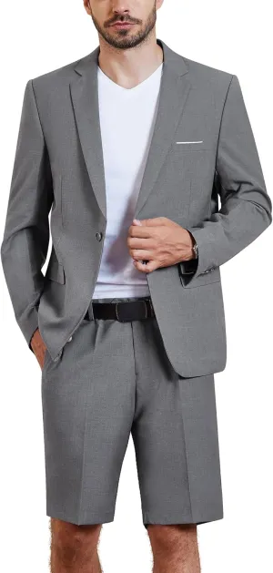 MY'S Men's 2 Piece Slim Fit Suit, One Button Blazer and Short Pants Set with Tie