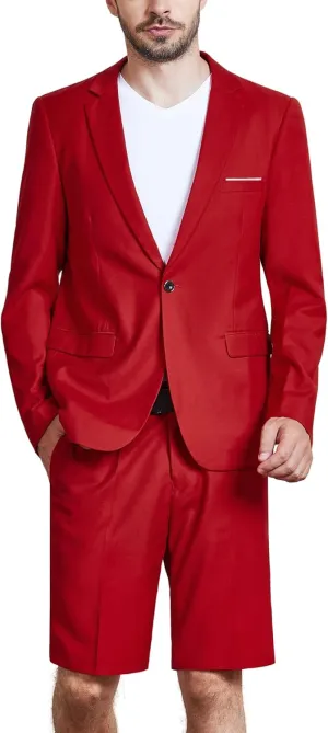 MY'S Men's 2 Piece Slim Fit Suit, One Button Blazer and Short Pants Set with Tie