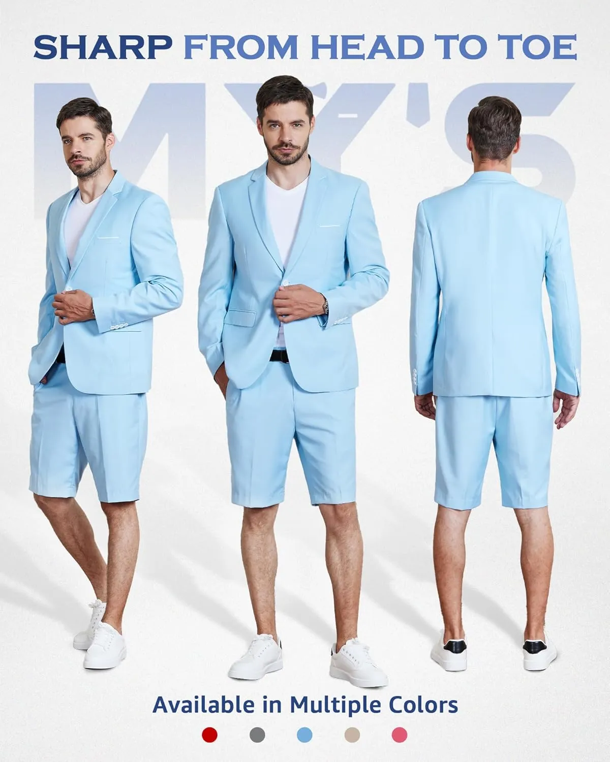 MY'S Men's 2 Piece Slim Fit Suit, One Button Blazer and Short Pants Set with Tie