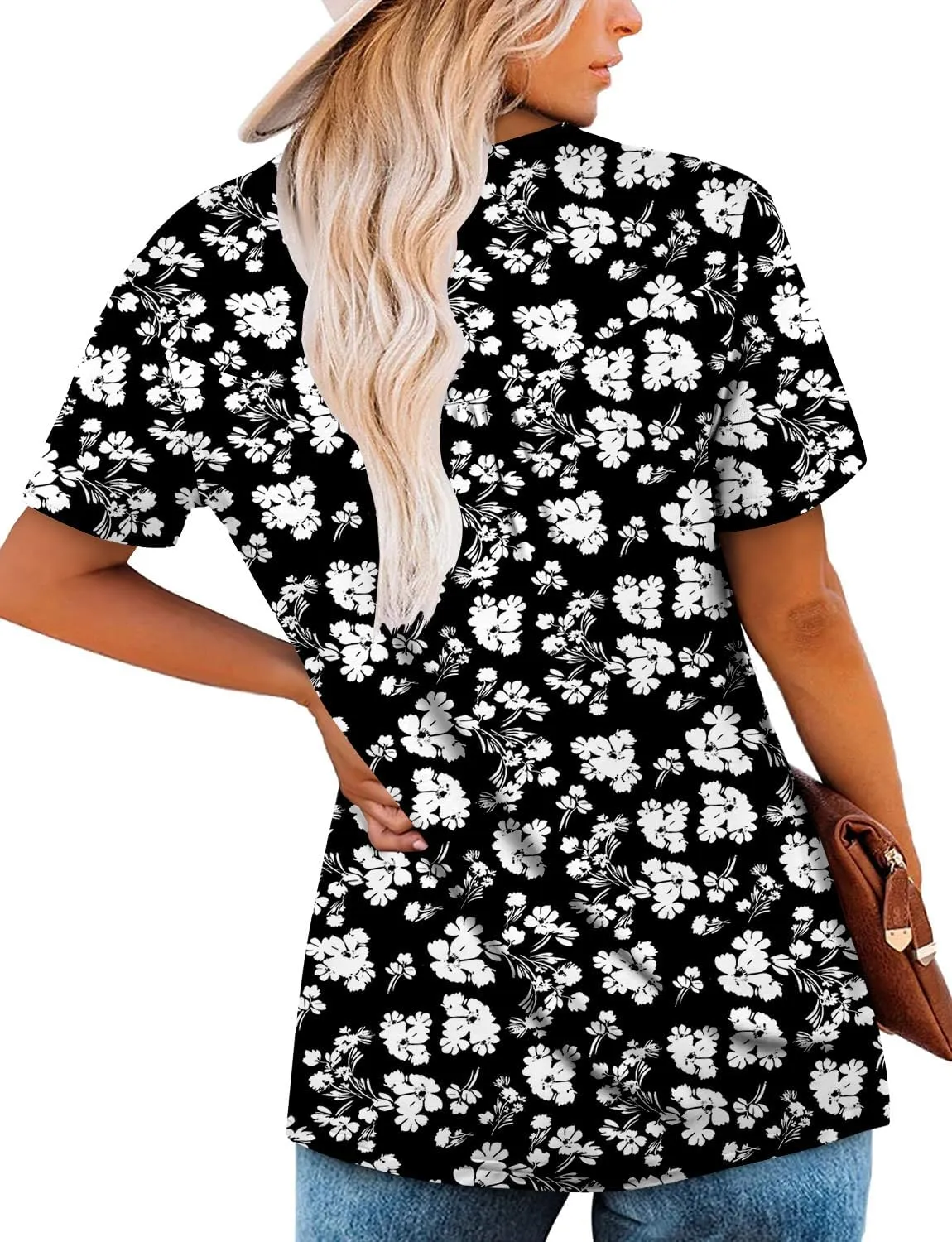 Mystry Zone Womens Henley V Neck Casual Blouse Button Down T Shirts Flare and Flowy Tops