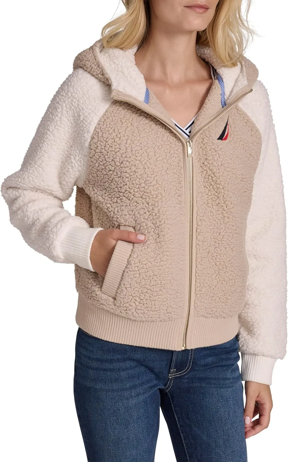 Nautica Women's Colorblock Sherpa Soft Zip