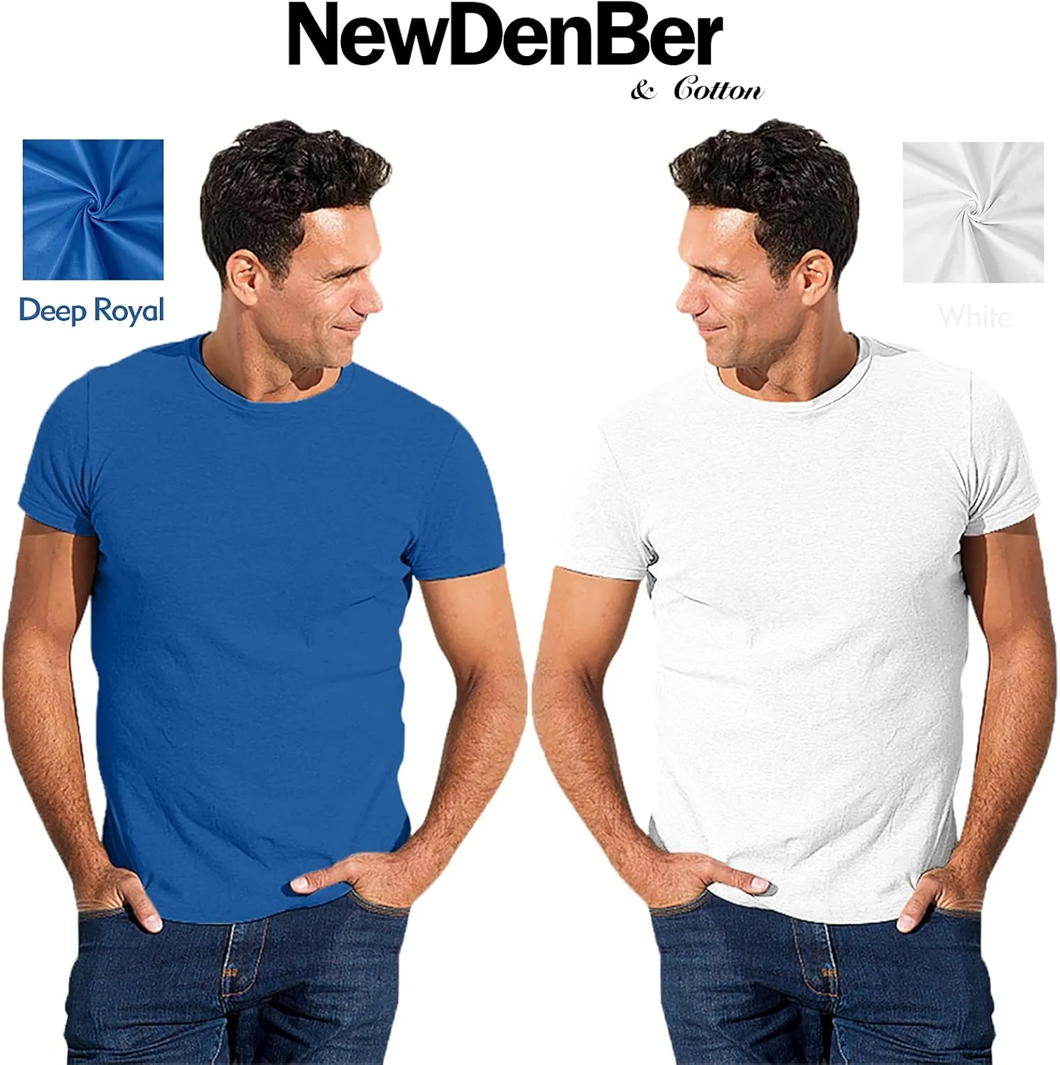 NewDenBer Men's Classic Basic Solid Crew Neck Soft Cotton T-Shirt 4 Pack