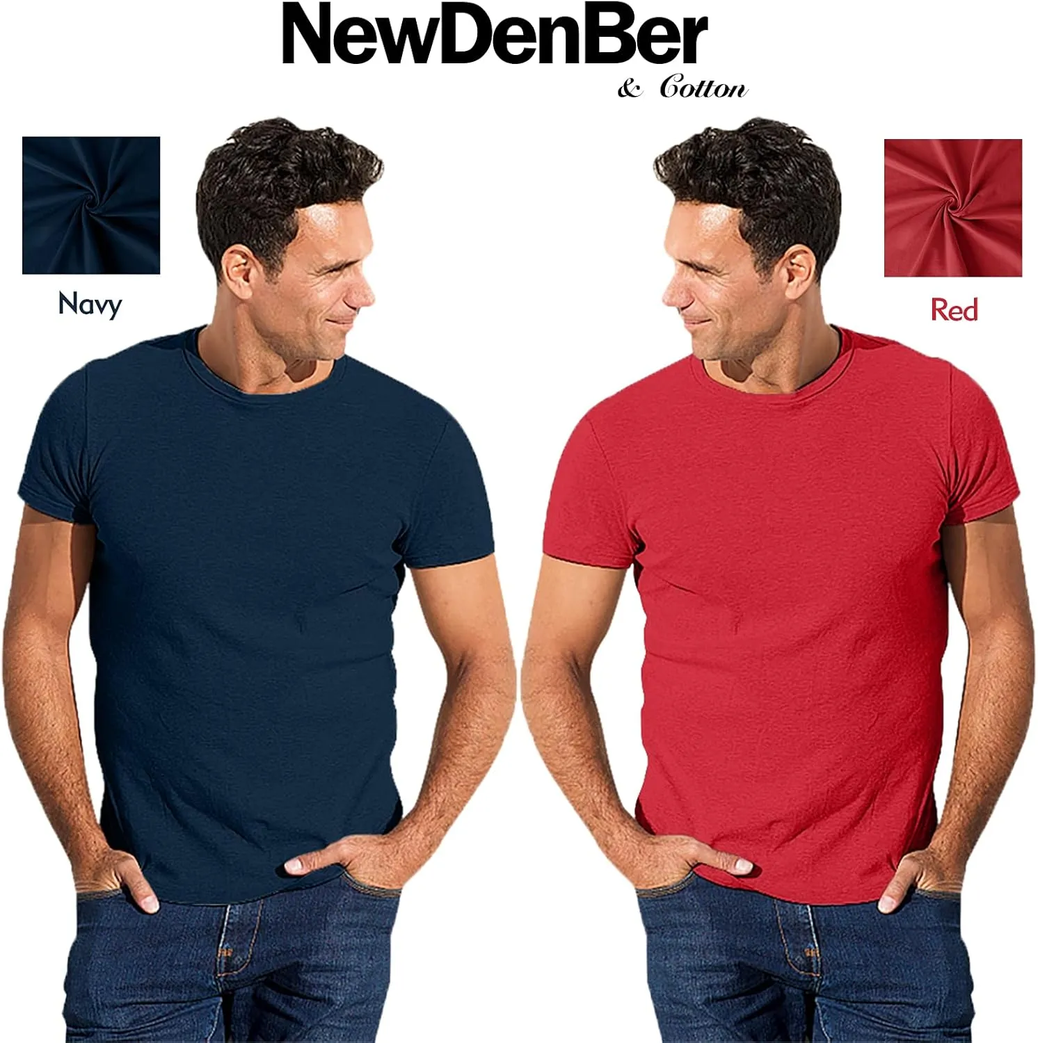 NewDenBer Men's Classic Basic Solid Crew Neck Soft Cotton T-Shirt 4 Pack