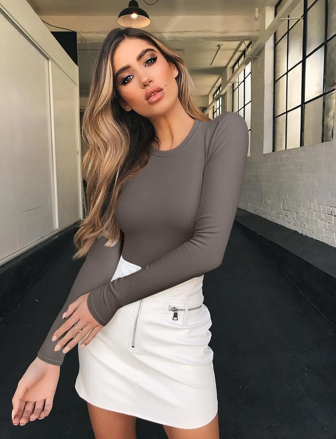 OQQ Womens 3 Piece Long Sleeve Tops Crew Neck Stretch Fitted Underscrubs Layer Tee Shirts 2025 Casual Outfits