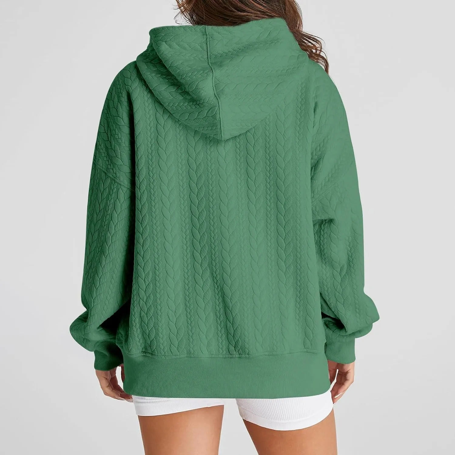 Oversized Hoodies for Women Trendy Jacquard Knit Sweater Drawstring Casual Long Sleeve Hooded Sweatshirt with Pocket