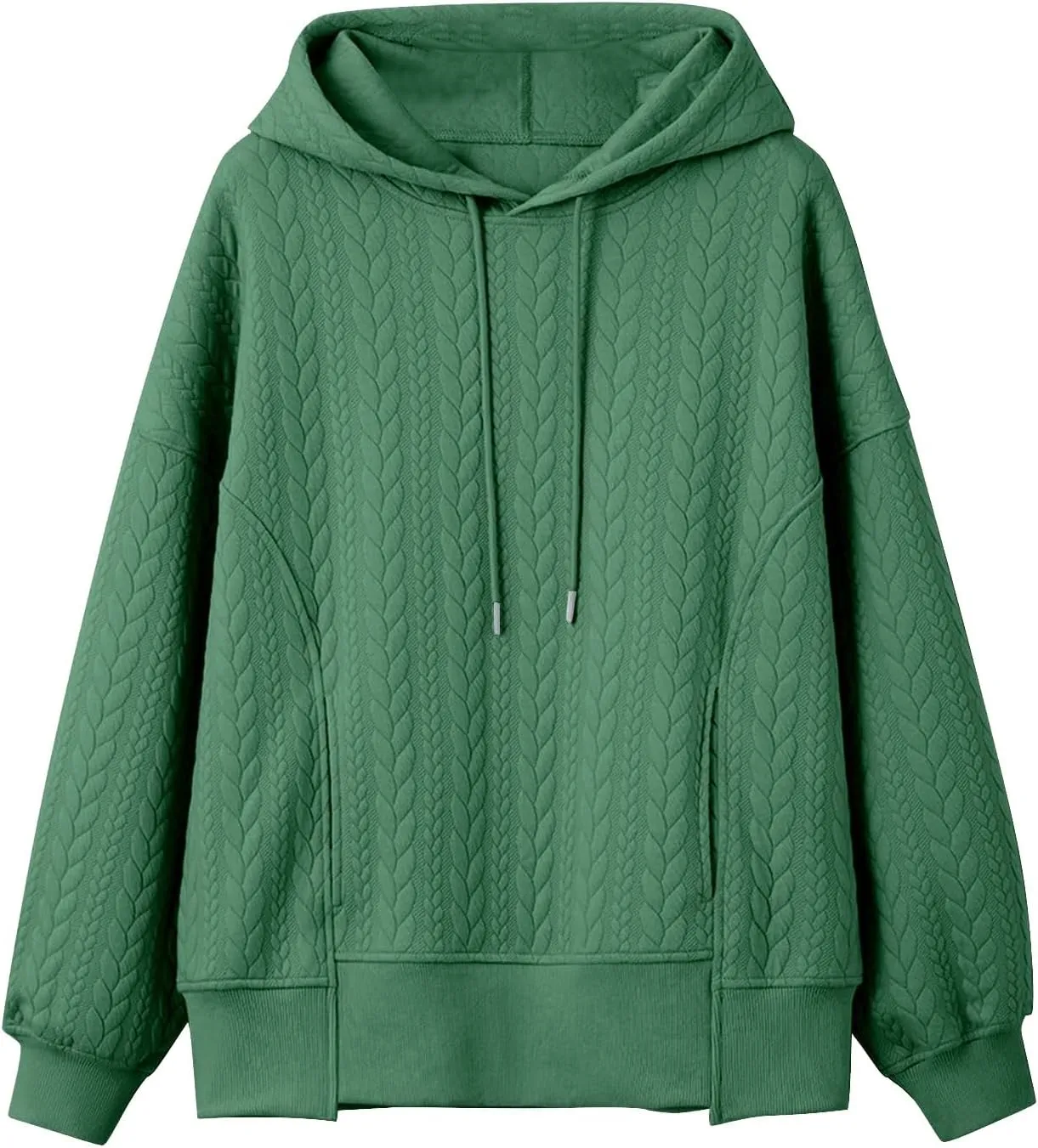 Oversized Hoodies for Women Trendy Jacquard Knit Sweater Drawstring Casual Long Sleeve Hooded Sweatshirt with Pocket
