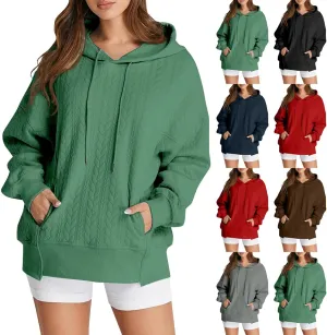 Oversized Hoodies for Women Trendy Jacquard Knit Sweater Drawstring Casual Long Sleeve Hooded Sweatshirt with Pocket