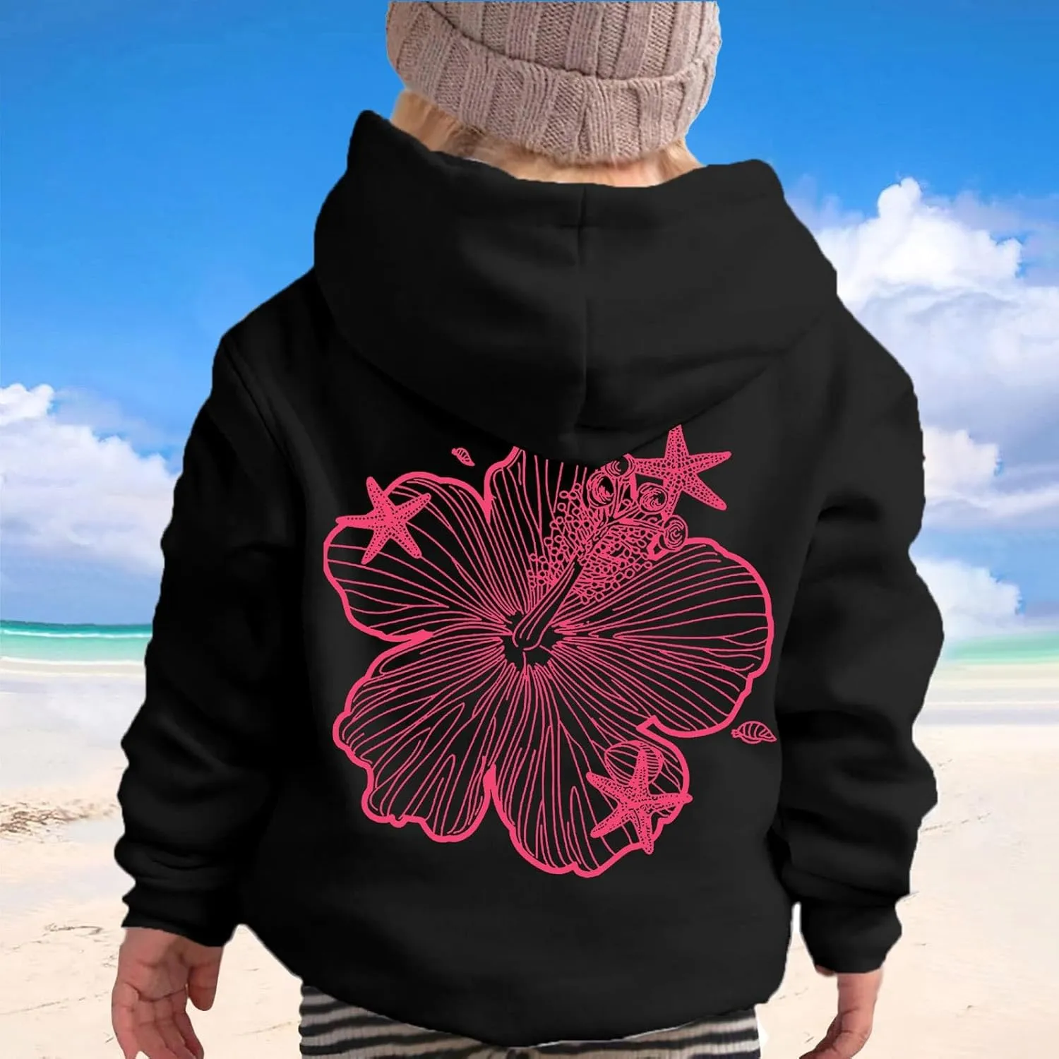 Palm Puff Hoodie for Kids Letter Graphic Hoodie Cute Preppy Sweatshirt Teen Girls Long Sleeve Tops with Pockets