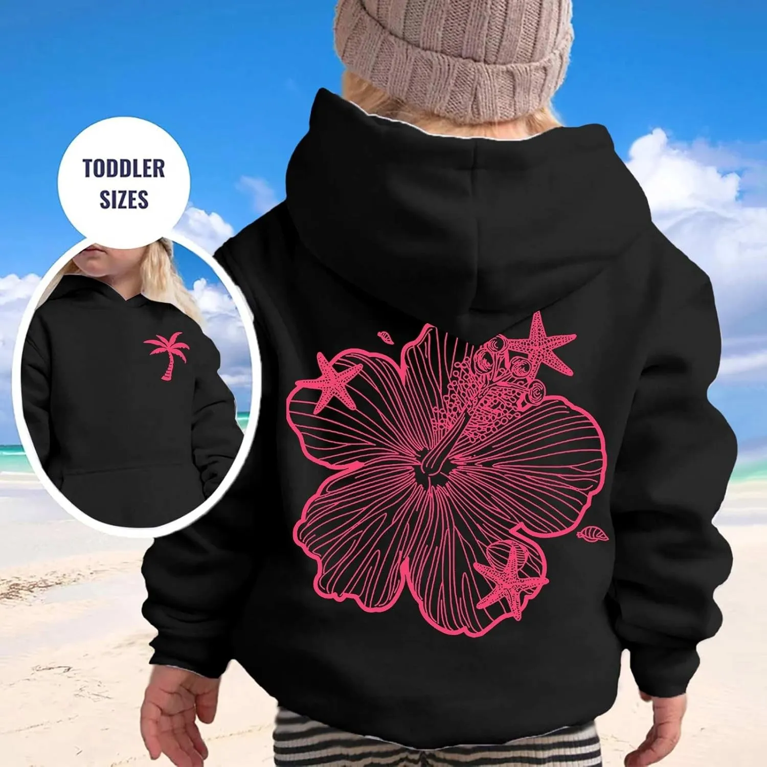 Palm Puff Hoodie for Kids Letter Graphic Hoodie Cute Preppy Sweatshirt Teen Girls Long Sleeve Tops with Pockets
