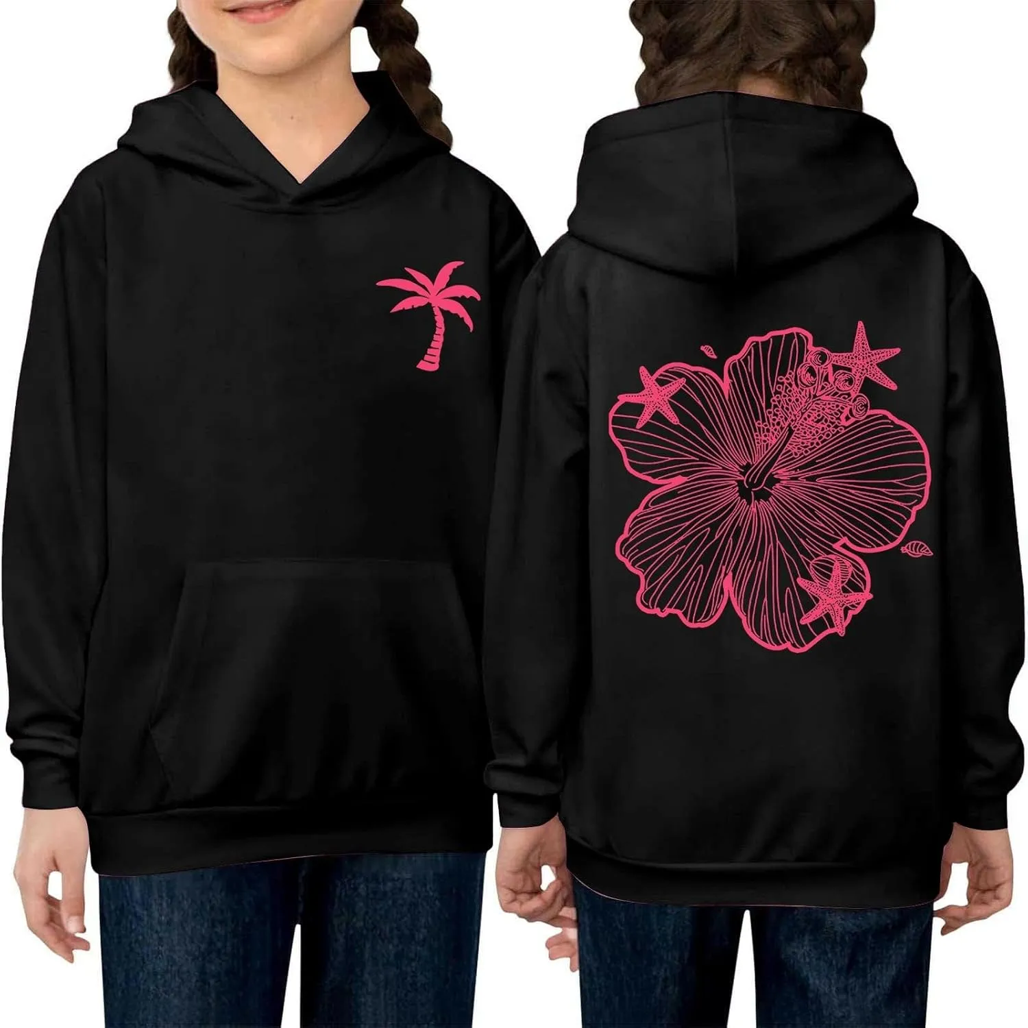 Palm Puff Hoodie for Kids Letter Graphic Hoodie Cute Preppy Sweatshirt Teen Girls Long Sleeve Tops with Pockets