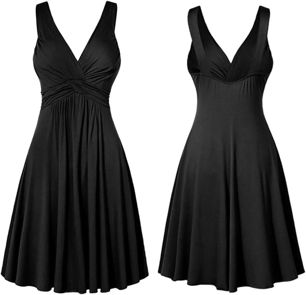 Pleated Plus Skirt Women's Dresse Sling Slim Retro Size Flare V-Neck Sexy Temperamental Waist-Closing Women's Dress