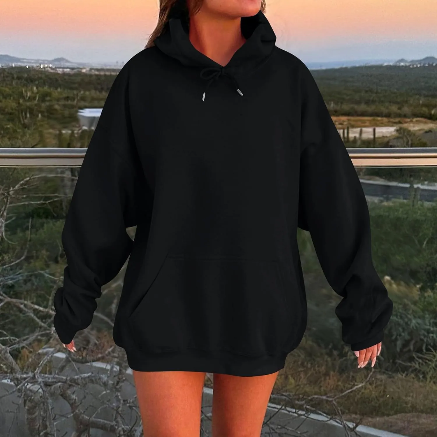 Plus Size Hoodie for Women Drop Shoulder Fleece Oversized Sweatshirts Baggy Pullover Tops Warm Winter Coat w/Pockets