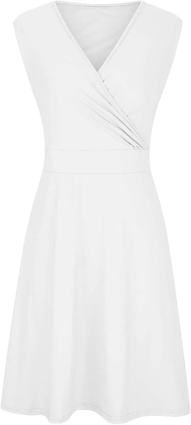 Plus Size Sleeveless V Neck Dress for Women A Line Midi Dressy Casual Summer Wedding Guest Flowy Fit Flare Sundress