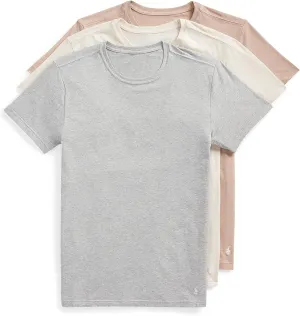 POLO Men's Slim Fit Stretch Crew Tee, Oatmeal Heather/White, Sand Heather/White, Andover Heather/White-3 Pack, Small
