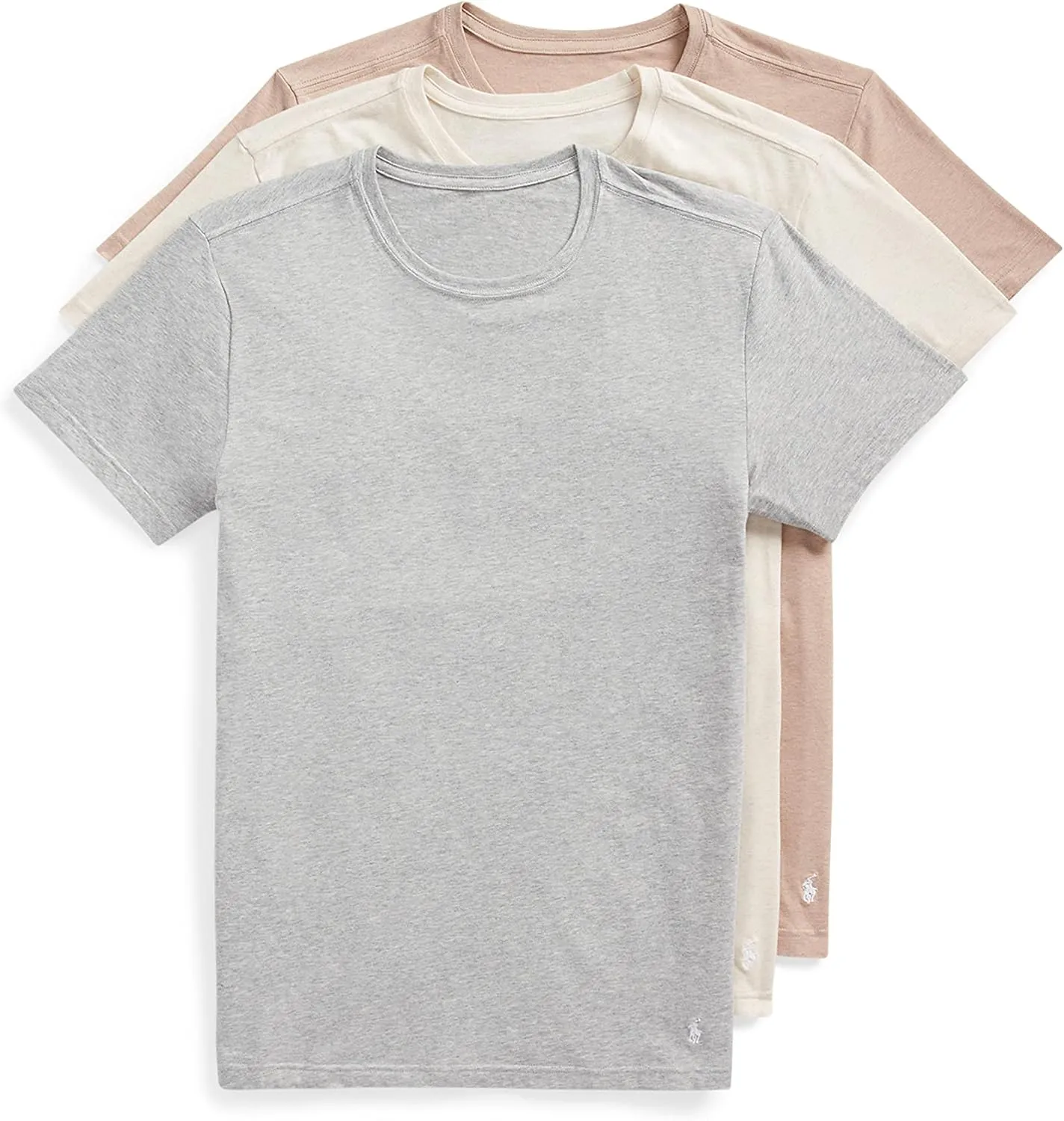 POLO Men's Slim Fit Stretch Crew Tee, Oatmeal Heather/White, Sand Heather/White, Andover Heather/White-3 Pack, Small