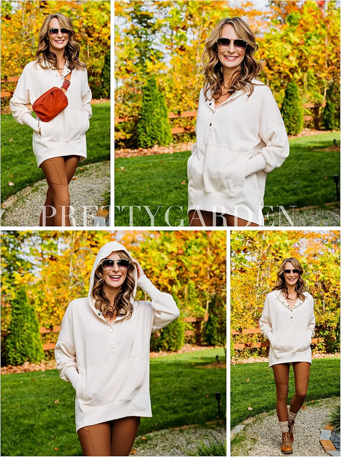 PRETTYGARDEN Women's Casual Long Sleeve Lapel Zipper Sweatshirt Drawstring Loose Pullover Tops