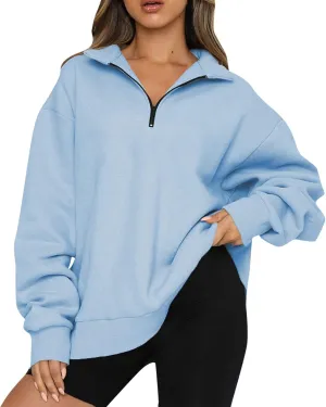 Quarter Zip Pullover Women Oversized Scuba Dupes Sweatshirt Fall Fashion 2023 Half Zip Hoodies Pullover Y2K Teen Girl Clothes
