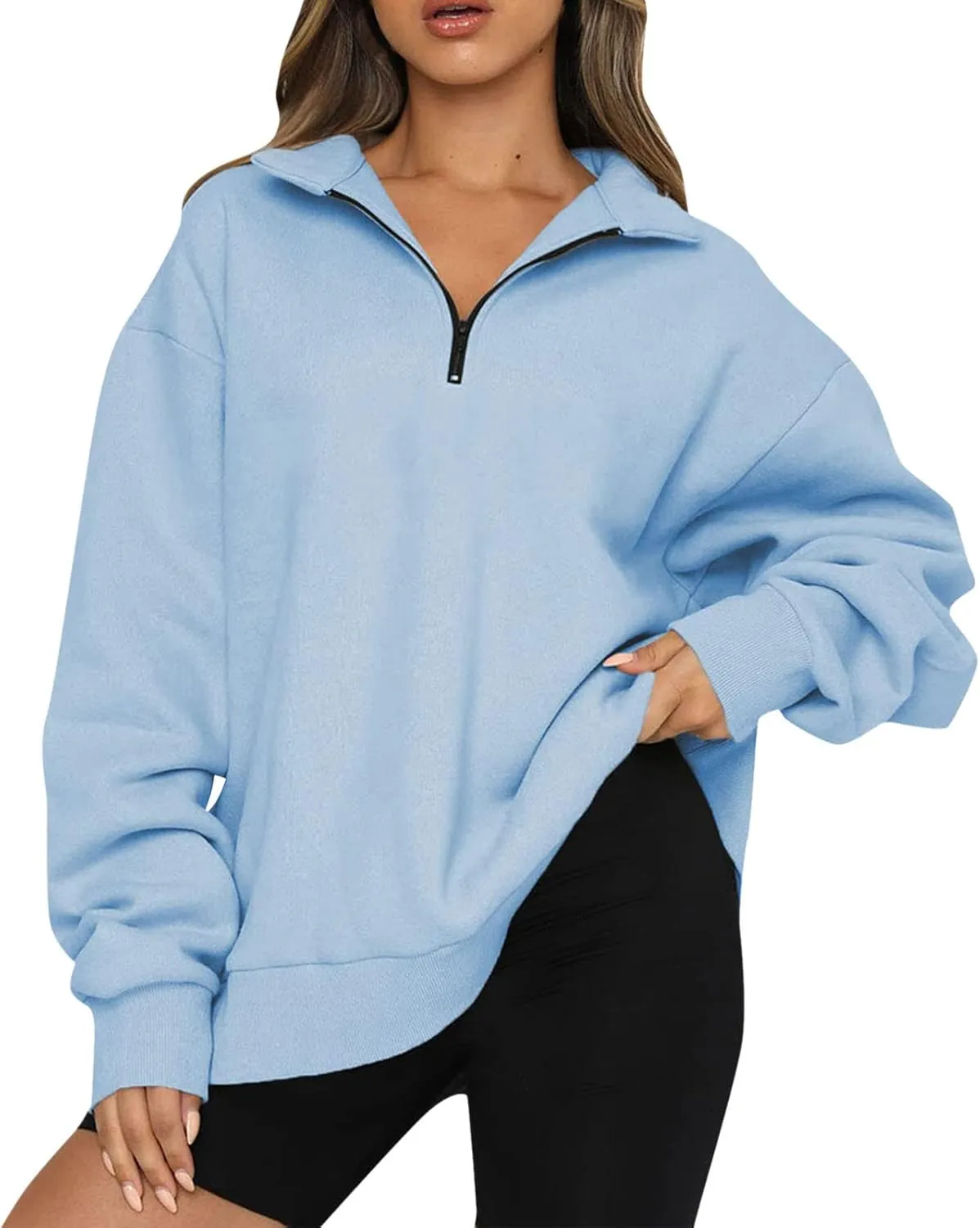 Quarter Zip Pullover Women Oversized Scuba Dupes Sweatshirt Fall Fashion 2023 Half Zip Hoodies Pullover Y2K Teen Girl Clothes