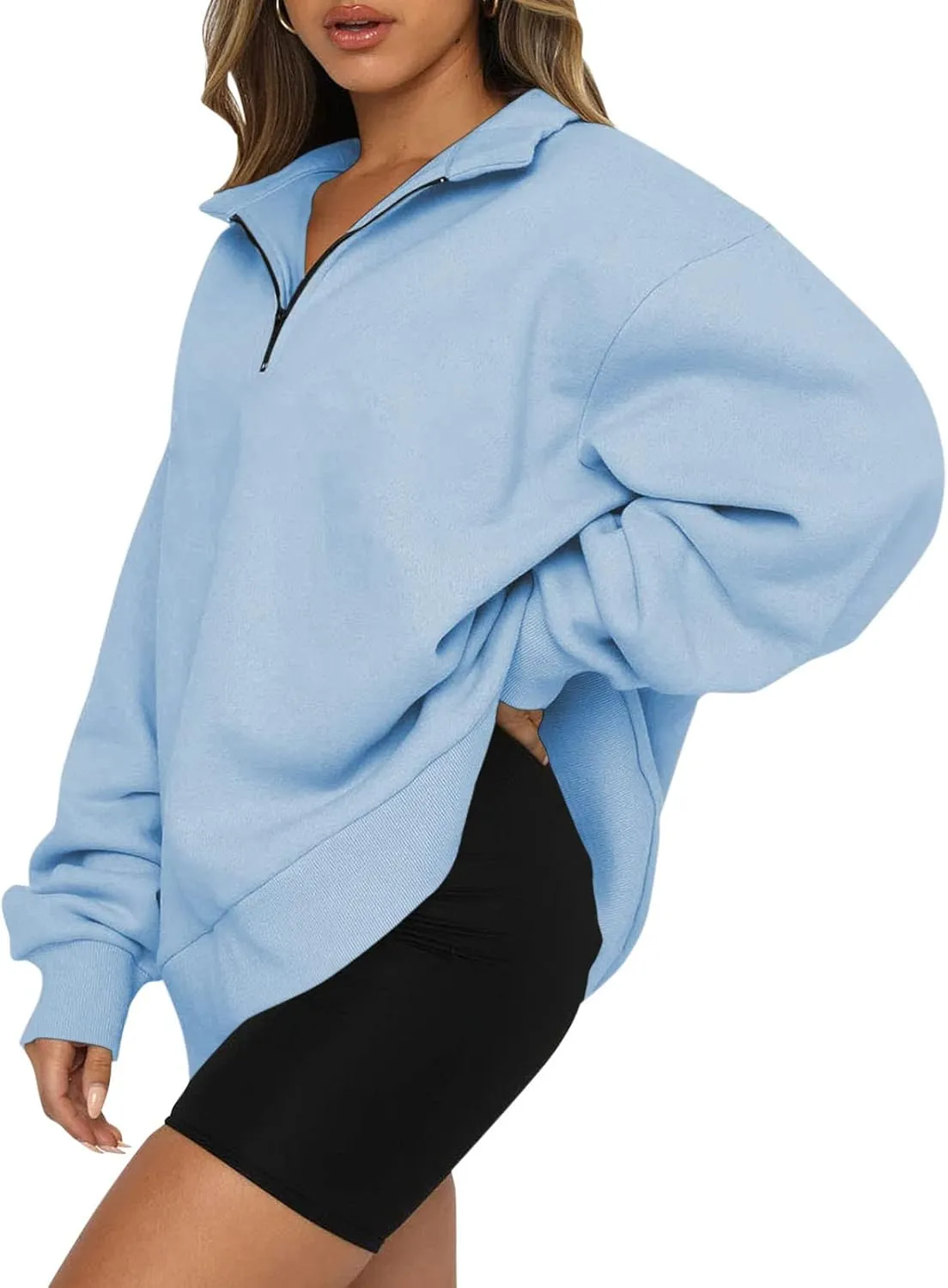 Quarter Zip Pullover Women Oversized Scuba Dupes Sweatshirt Fall Fashion 2023 Half Zip Hoodies Pullover Y2K Teen Girl Clothes