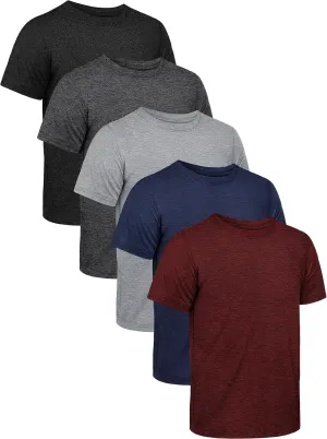 QWE 5 Pack Boys Shirts Youth Dry Fit Shirts Athletic Short Sleeve T-Shirt Boys' Activewear Tops for Youth Teens 5-18 Years