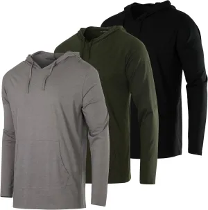 Real Essentials 3 Pack: Men's Cotton Lightweight Casual Pullover Drawstring Hoodie With Pocket (Available In Big & Tall)