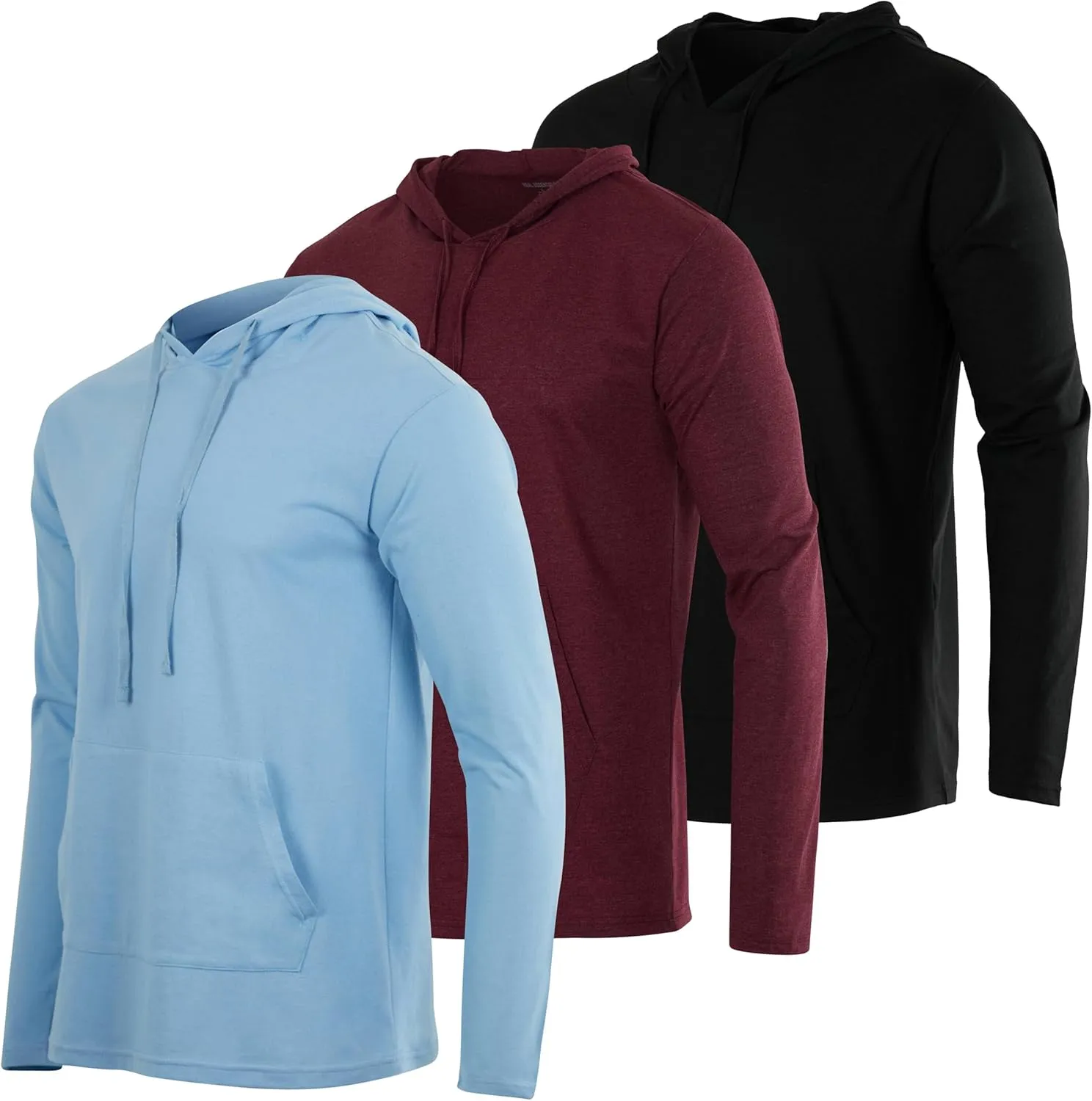 Real Essentials 3 Pack: Men's Cotton Lightweight Casual Pullover Drawstring Hoodie With Pocket (Available In Big & Tall)