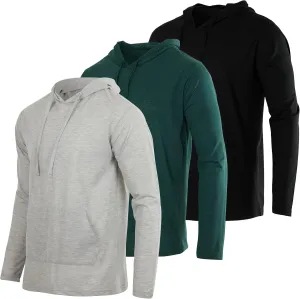 Real Essentials 3 Pack: Men's Cotton Lightweight Casual Pullover Drawstring Hoodie With Pocket (Available In Big & Tall)