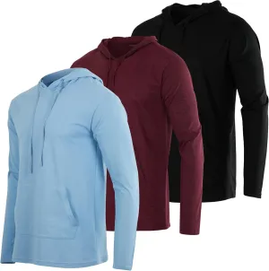 Real Essentials 3 Pack: Men's Cotton Lightweight Casual Pullover Drawstring Hoodie With Pocket (Available In Big & Tall)