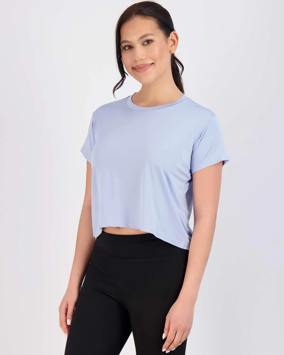 Real Essentials 5 Pack: Women's Dry Fit Crop Top - Short Sleeve Crew Neck Stretch Athletic Tee (Available in Plus Size)