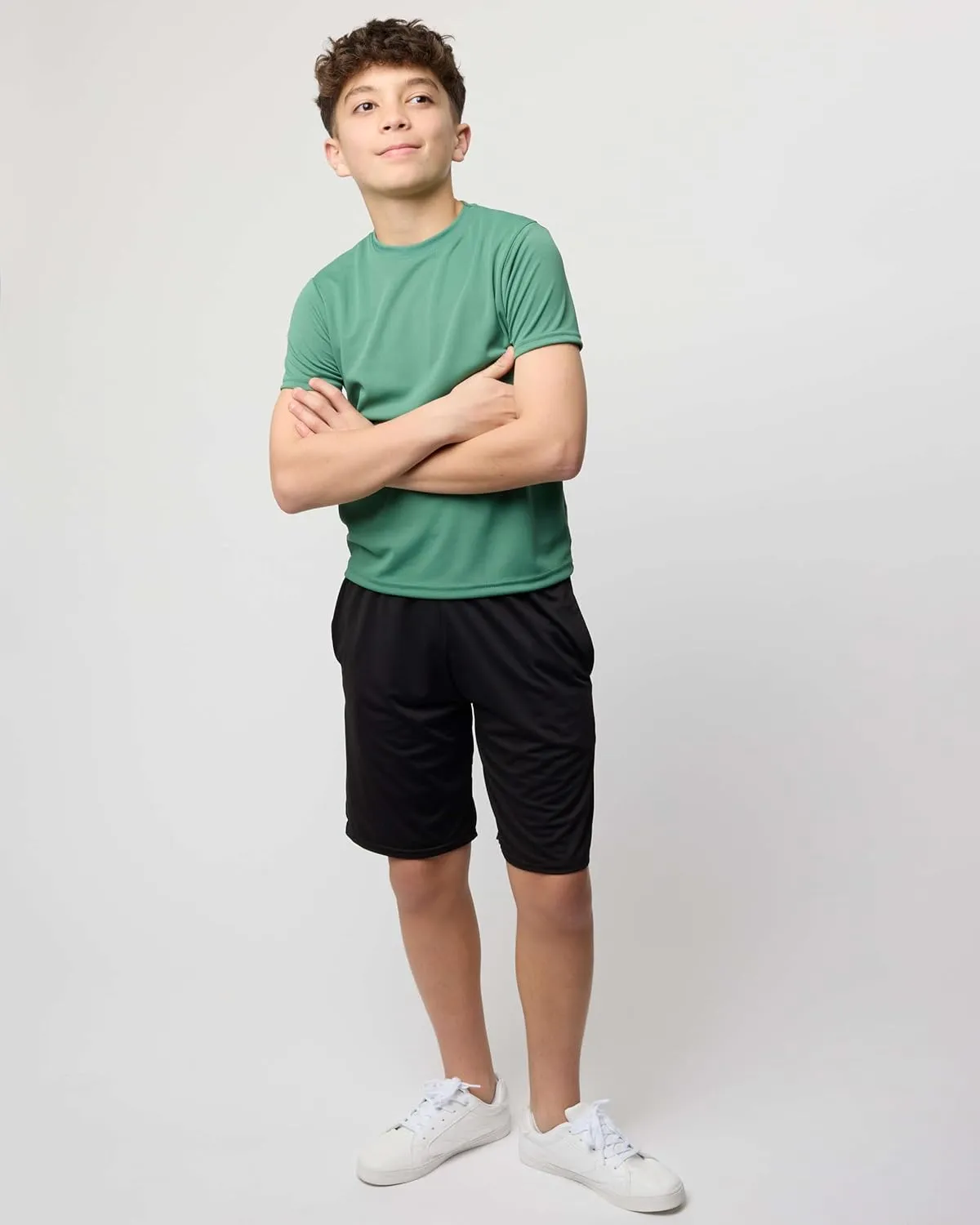Real Essentials 5 Pack: Youth Mesh Moisture Wicking Active Athletic Performance Short-Sleeve T-Shirt Boys & Girls