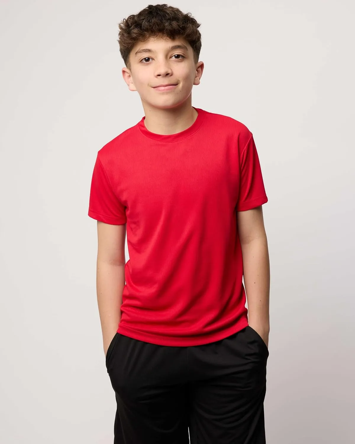 Real Essentials 5 Pack: Youth Mesh Moisture Wicking Active Athletic Performance Short-Sleeve T-Shirt Boys & Girls