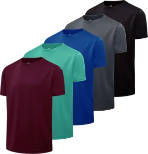 Real Essentials 5 Pack: Youth Mesh Moisture Wicking Active Athletic Performance Short-Sleeve T-Shirt Boys & Girls