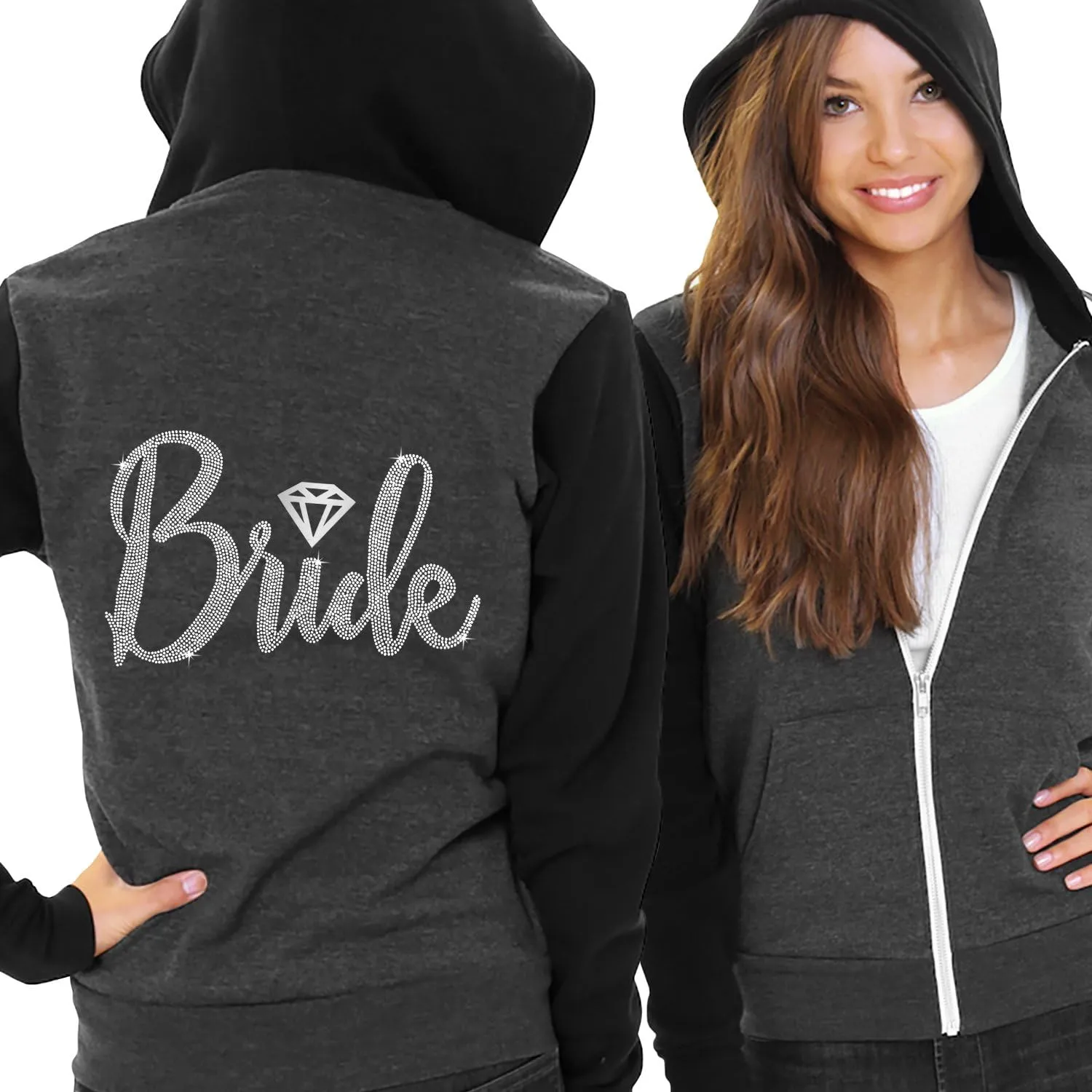 RhinestoneSash Bride Sweatshirt - Bride to Be Bridal Shower Spa Day Zip Up Jacket - Bachelorette Party Hoodie